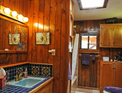 large bathroom with skylight